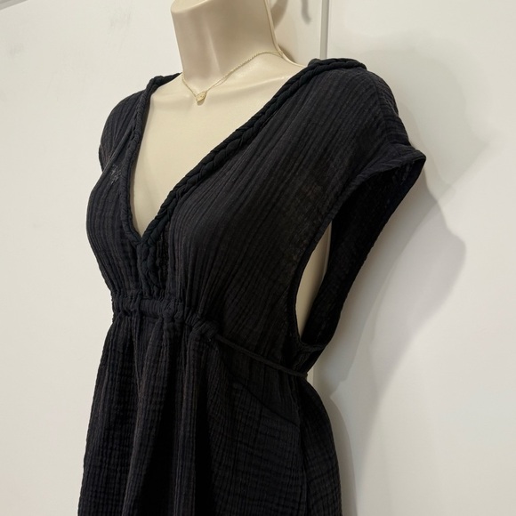 By Anthropologie Molly Braided Cover Up Romper Cotton Gauzy Black Small Beach - Picture 8 of 16